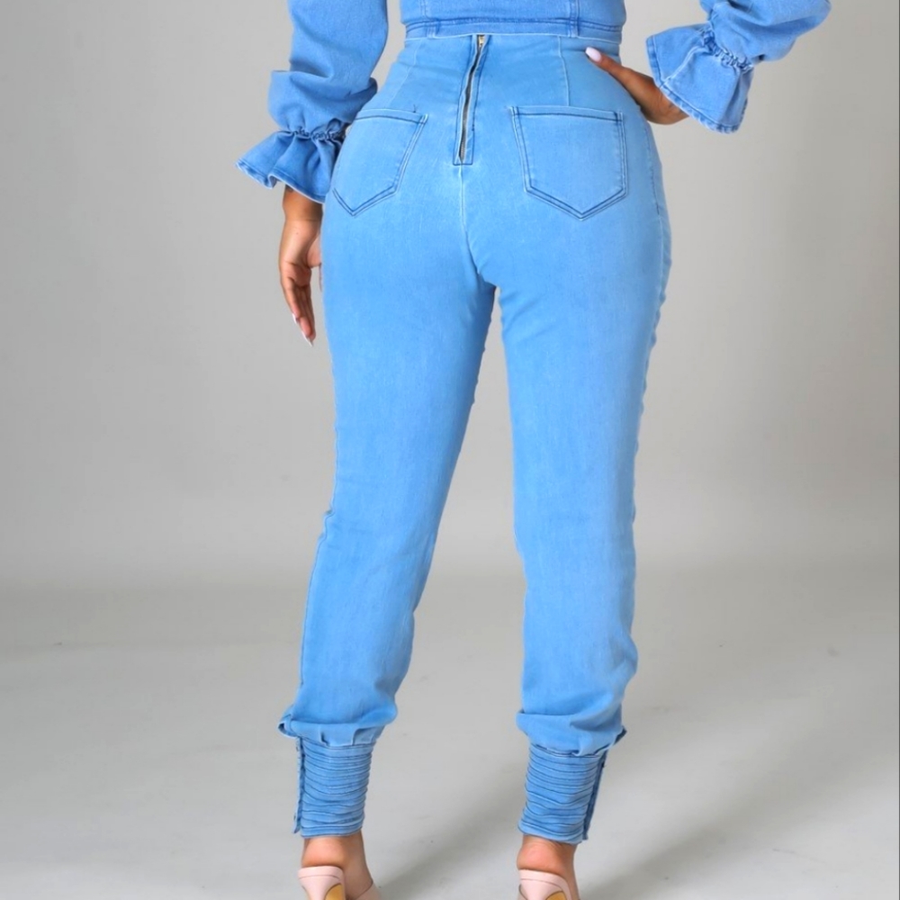 Denim Button Cuffed Pants - Picture 4 of 4